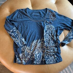 Coldwater Creek Blue and White Paisley Long Sleeve Top